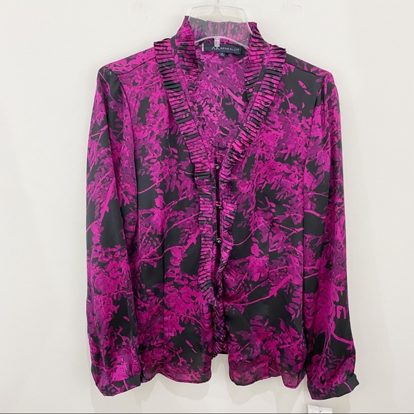 Anne Klein Tops - ANNE KLEIN Fuschia Black Long-Sleeve Blouse NWT Size 14